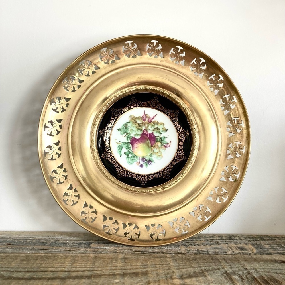 Brass and bone China decorative plate